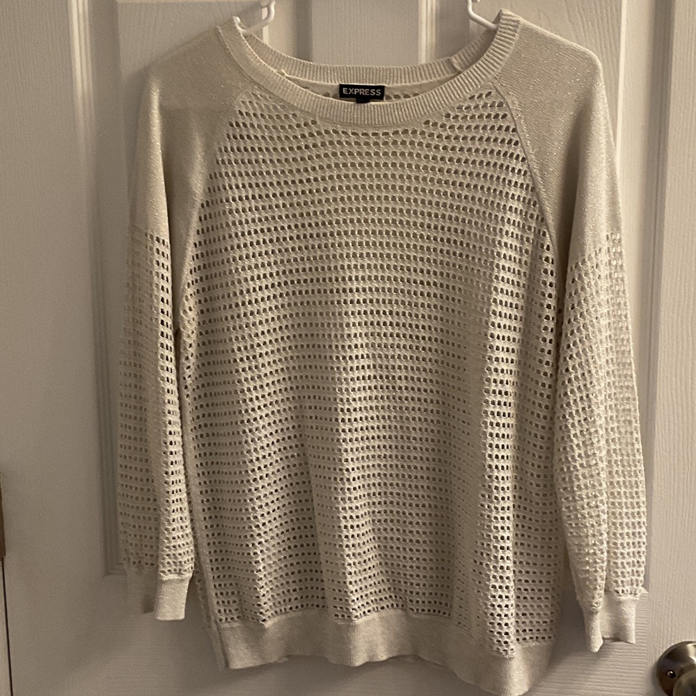 Express Women's Cream Knit Sweater with Silver Shimmer
